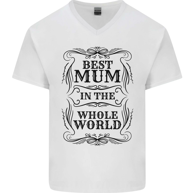 Mothers Day Best Mum in the World Mens V-Neck Cotton T-Shirt White