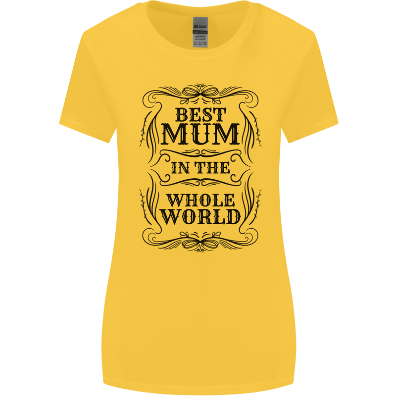 Mothers Day Best Mum in the World Womens Wider Cut T-Shirt Yellow