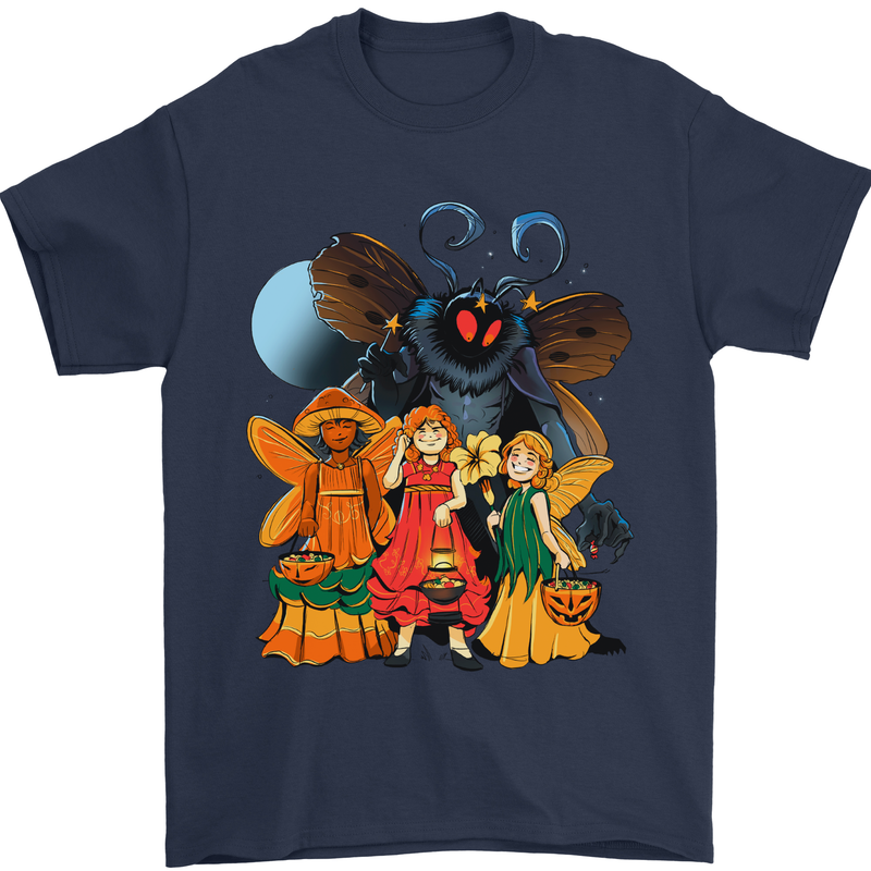 Mothman With Fairies Mens T-Shirt 100% Cotton Navy Blue