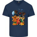 Mothman With Fairies Mens V-Neck Cotton T-Shirt Navy Blue