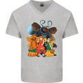 Mothman With Fairies Mens V-Neck Cotton T-Shirt Sports Grey