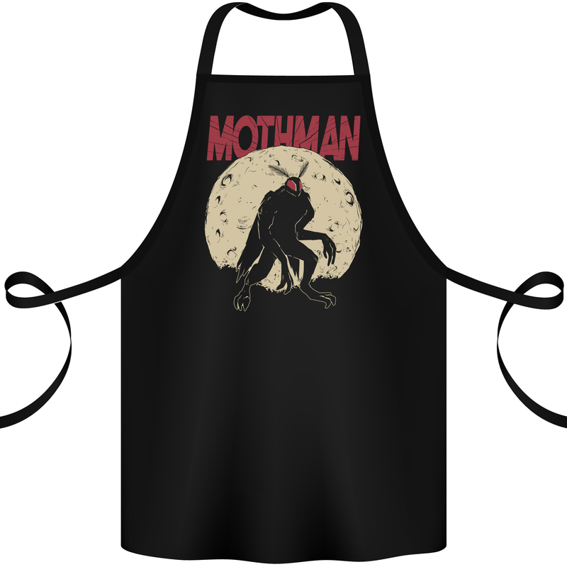Mothman With Moon Background Cotton Apron 100% Organic Black