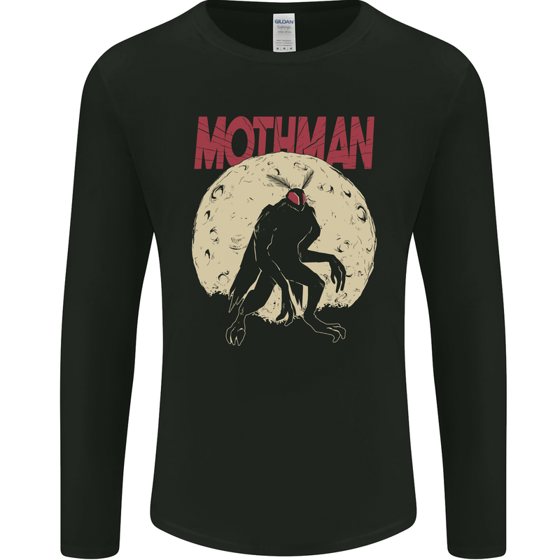 Mothman With Moon Background Mens Long Sleeve T-Shirt Black