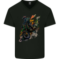 Motocross Art Dirt Bike MotoX Mens V-Neck Cotton T-Shirt Black