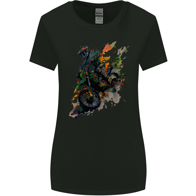 Motocross Art Dirt Bike MotoX Womens Wider Cut T-Shirt Black