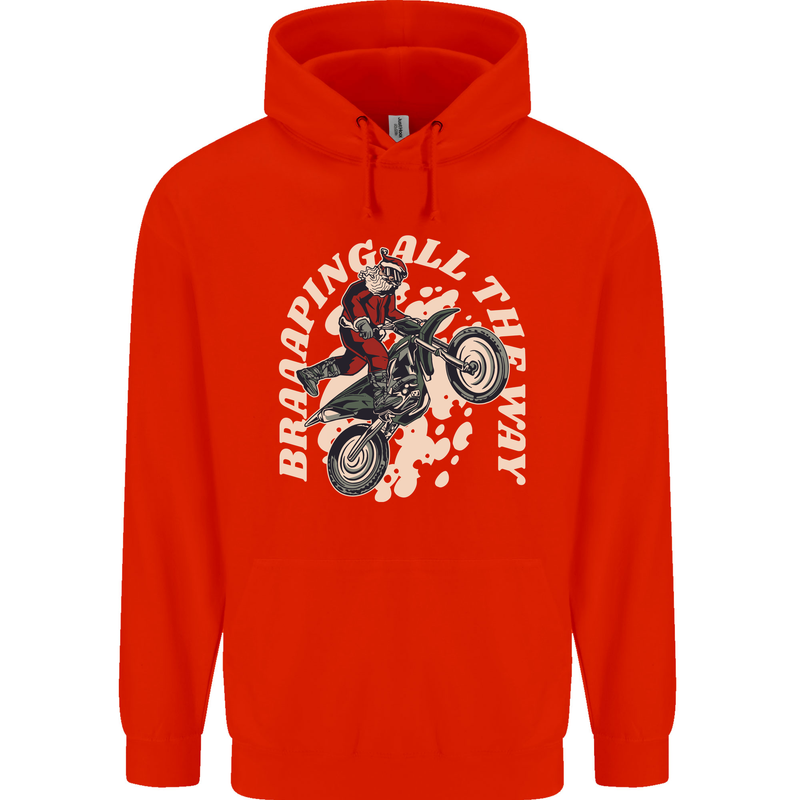 Motocross Christmas Santa MotoX Biker Motorcycle Childrens Kids Hoodie Bright Red