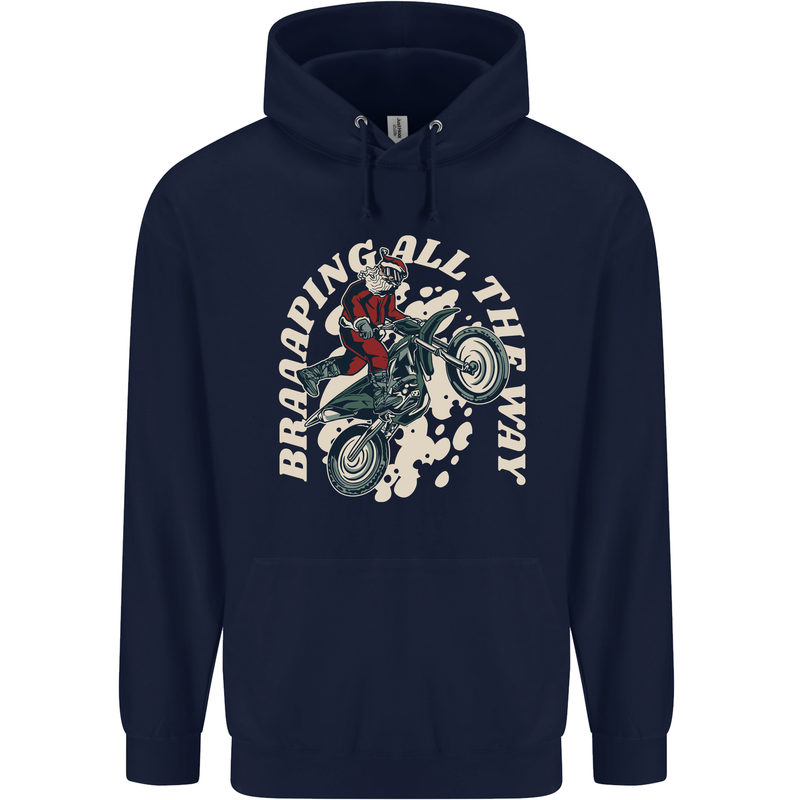 Motocross Christmas Santa MotoX Biker Motorcycle Childrens Kids Hoodie Navy Blue