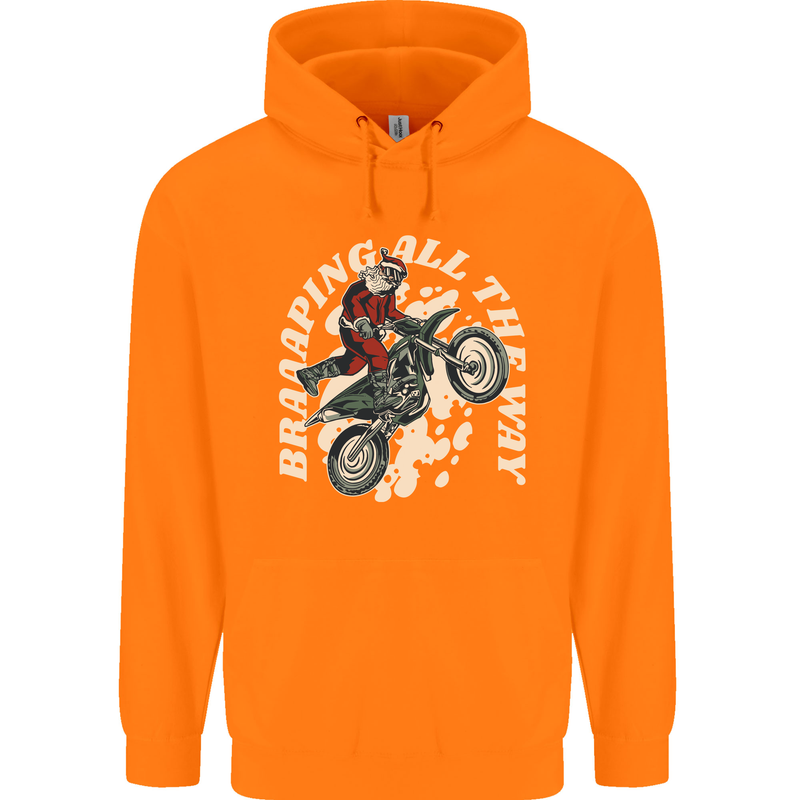 Motocross Christmas Santa MotoX Biker Motorcycle Childrens Kids Hoodie Orange