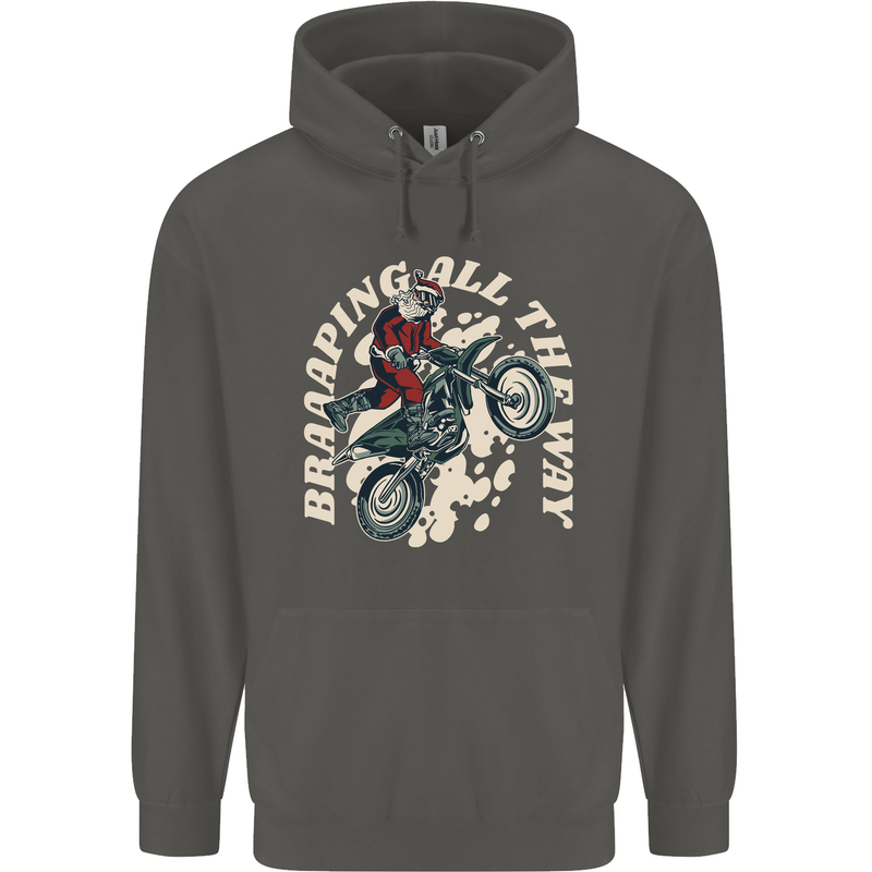Motocross Christmas Santa MotoX Biker Motorcycle Childrens Kids Hoodie Storm Grey