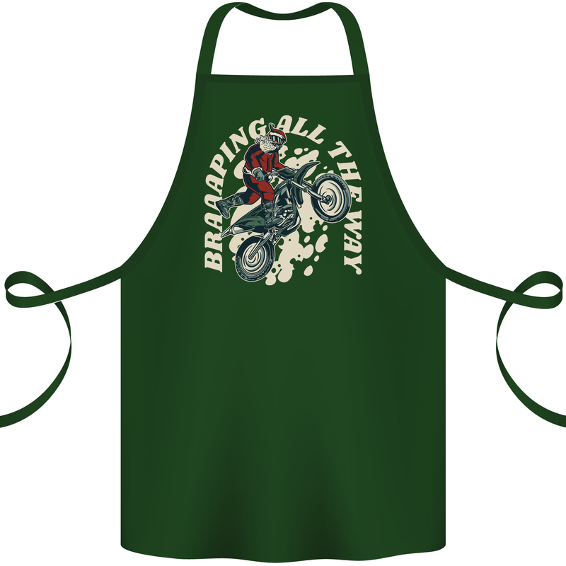 Motocross Christmas Santa MotoX Biker Motorcycle Cotton Apron 100% Organic Forest Green