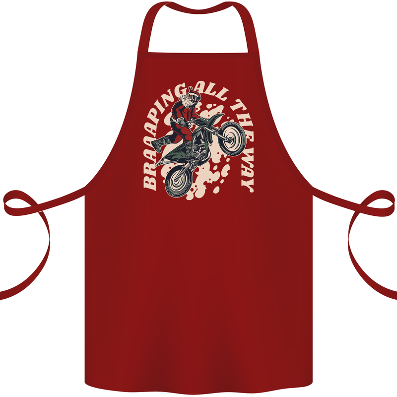 Motocross Christmas Santa MotoX Biker Motorcycle Cotton Apron 100% Organic Maroon