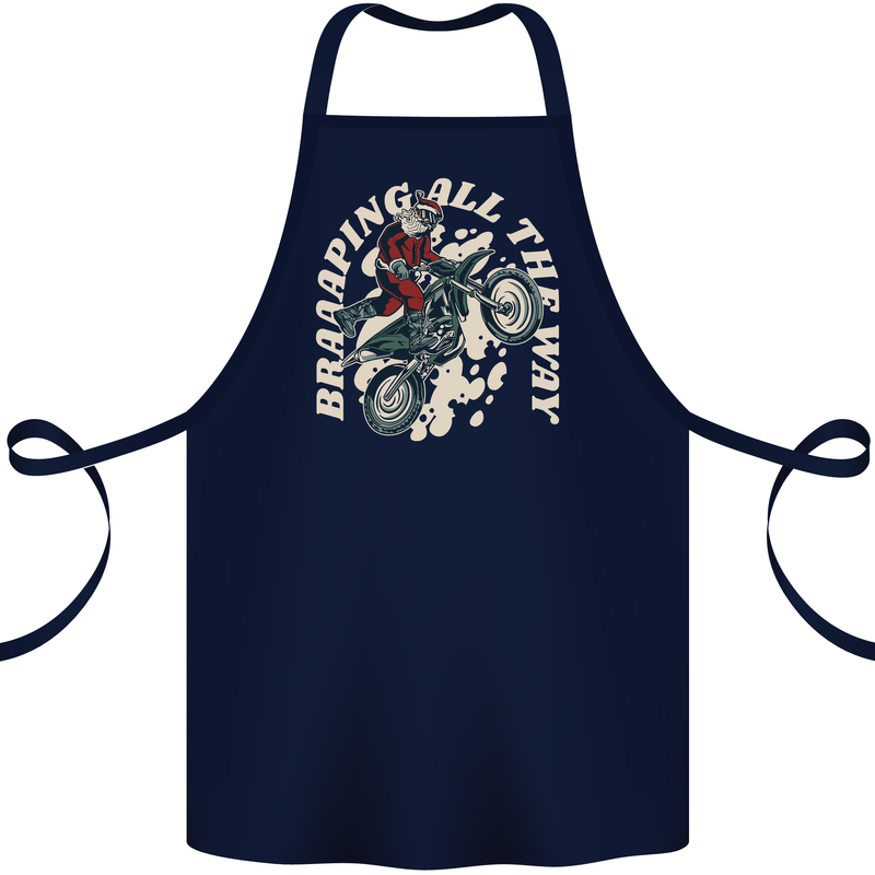 Motocross Christmas Santa MotoX Biker Motorcycle Cotton Apron 100% Organic Navy Blue