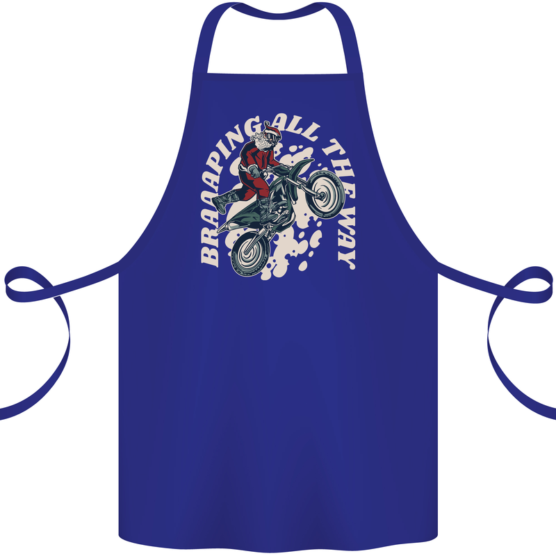 Motocross Christmas Santa MotoX Biker Motorcycle Cotton Apron 100% Organic Royal Blue