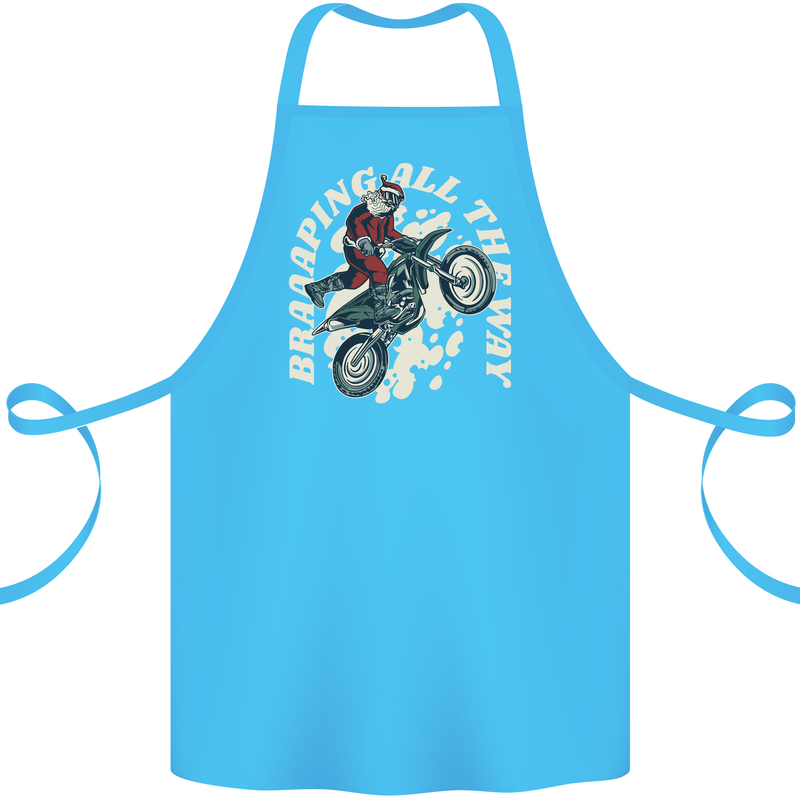 Motocross Christmas Santa MotoX Biker Motorcycle Cotton Apron 100% Organic Turquoise