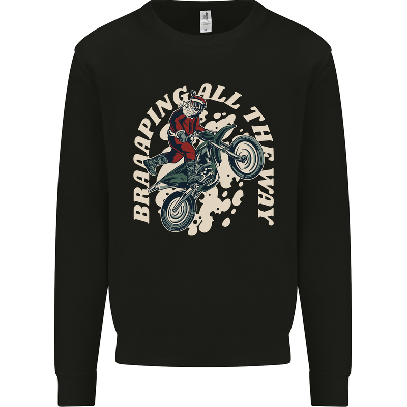 Motocross Christmas Santa MotoX Biker Motorcycle Kids Sweatshirt Jumper Black