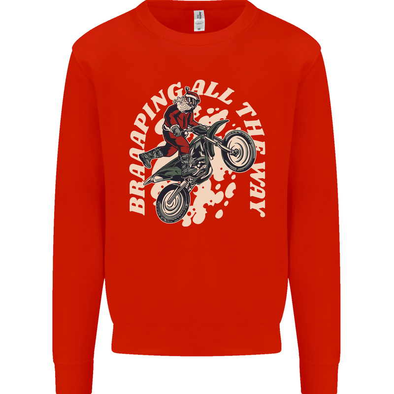 Motocross Christmas Santa MotoX Biker Motorcycle Kids Sweatshirt Jumper Bright Red
