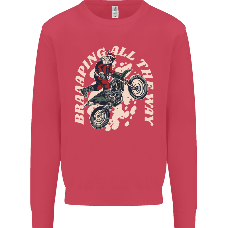 Motocross Christmas Santa MotoX Biker Motorcycle Kids Sweatshirt Jumper Heliconia