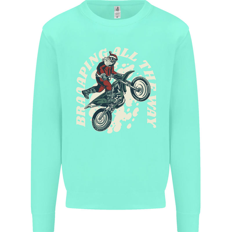 Motocross Christmas Santa MotoX Biker Motorcycle Kids Sweatshirt Jumper Peppermint