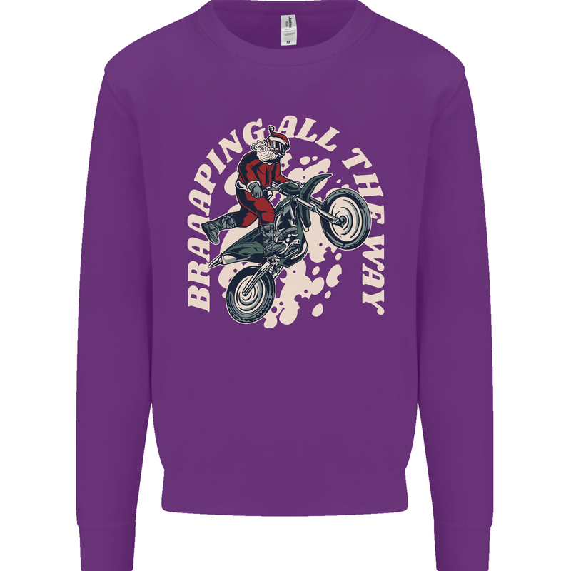 Motocross Christmas Santa MotoX Biker Motorcycle Kids Sweatshirt Jumper Purple