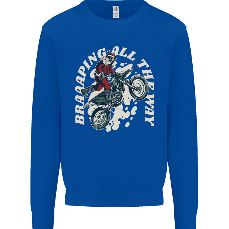 Motocross Christmas Santa MotoX Biker Motorcycle Kids Sweatshirt Jumper Royal Blue