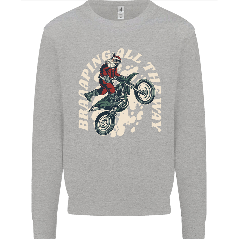 Motocross Christmas Santa MotoX Biker Motorcycle Kids Sweatshirt Jumper Sports Grey