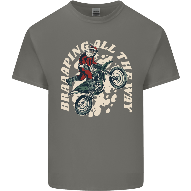 Motocross Christmas Santa MotoX Biker Motorcycle Kids T-Shirt Childrens Charcoal