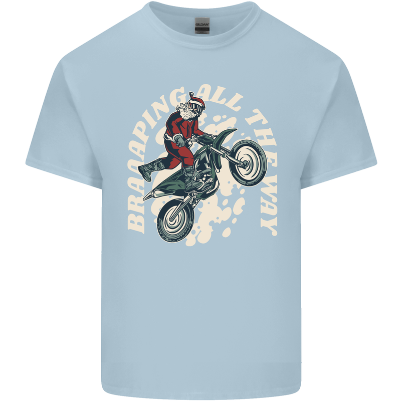Motocross Christmas Santa MotoX Biker Motorcycle Kids T-Shirt Childrens Light Blue