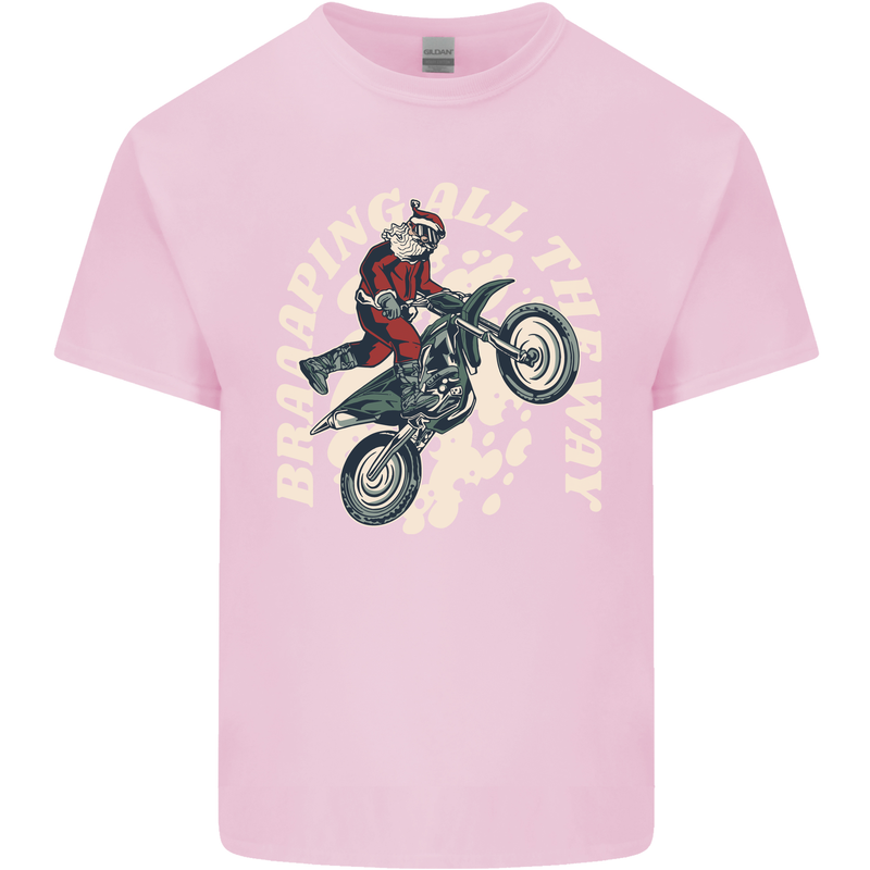 Motocross Christmas Santa MotoX Biker Motorcycle Kids T-Shirt Childrens Light Pink