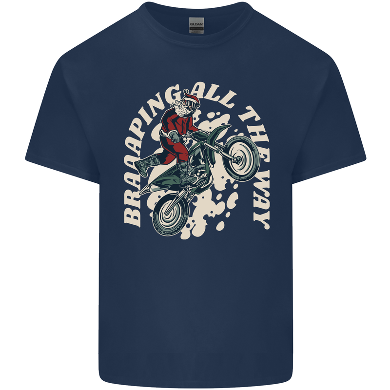 Motocross Christmas Santa MotoX Biker Motorcycle Kids T-Shirt Childrens Navy Blue