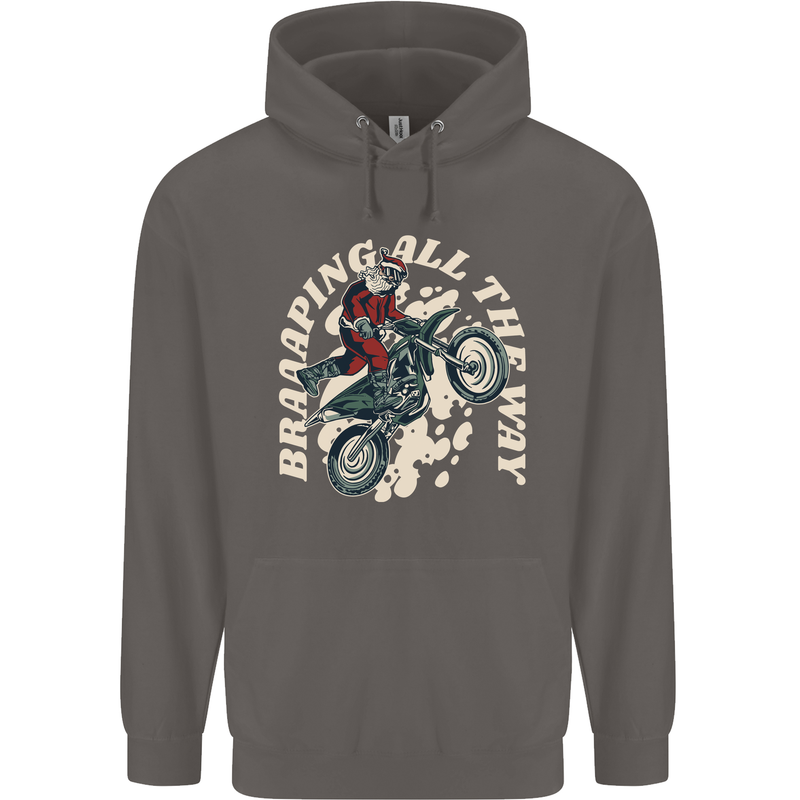 Motocross Christmas Santa MotoX Biker Motorcycle Mens 80% Cotton Hoodie Charcoal