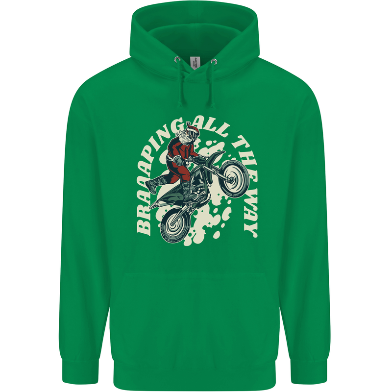 Motocross Christmas Santa MotoX Biker Motorcycle Mens 80% Cotton Hoodie Irish Green