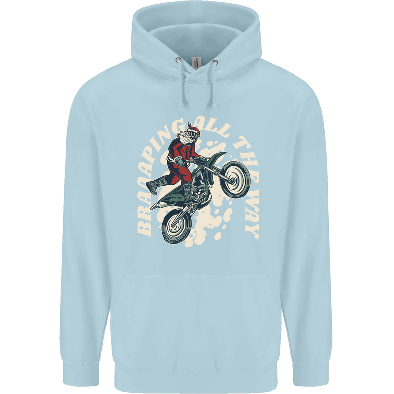 Motocross Christmas Santa MotoX Biker Motorcycle Mens 80% Cotton Hoodie Light Blue