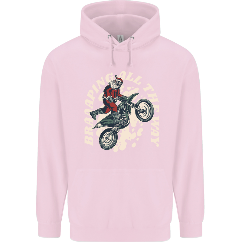 Motocross Christmas Santa MotoX Biker Motorcycle Mens 80% Cotton Hoodie Light Pink