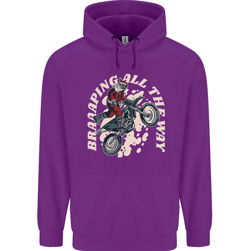 Motocross Christmas Santa MotoX Biker Motorcycle Mens 80% Cotton Hoodie Purple