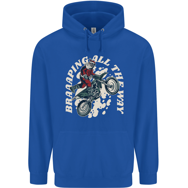Motocross Christmas Santa MotoX Biker Motorcycle Mens 80% Cotton Hoodie Royal Blue