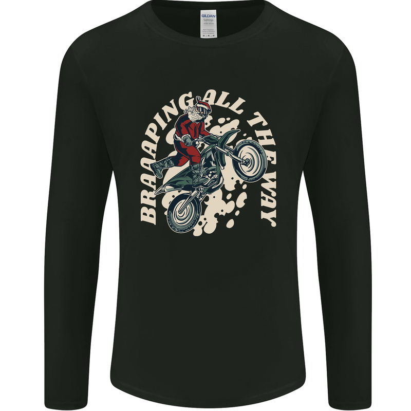 Motocross Christmas Santa MotoX Biker Motorcycle Mens Long Sleeve T-Shirt Black