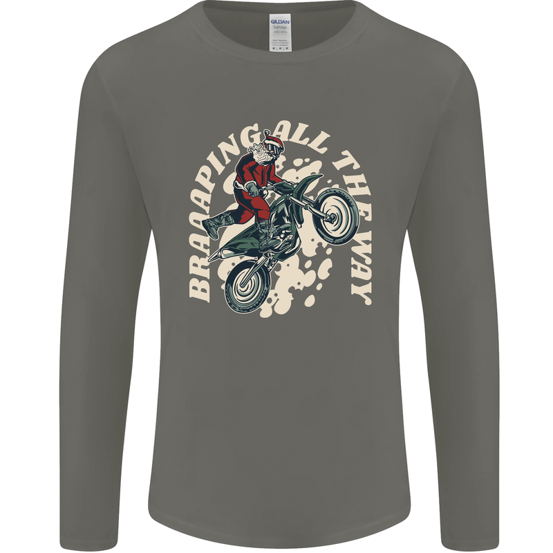 Motocross Christmas Santa MotoX Biker Motorcycle Mens Long Sleeve T-Shirt Charcoal