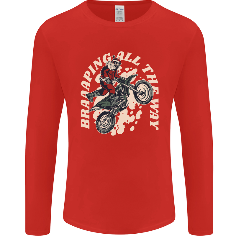 Motocross Christmas Santa MotoX Biker Motorcycle Mens Long Sleeve T-Shirt Red