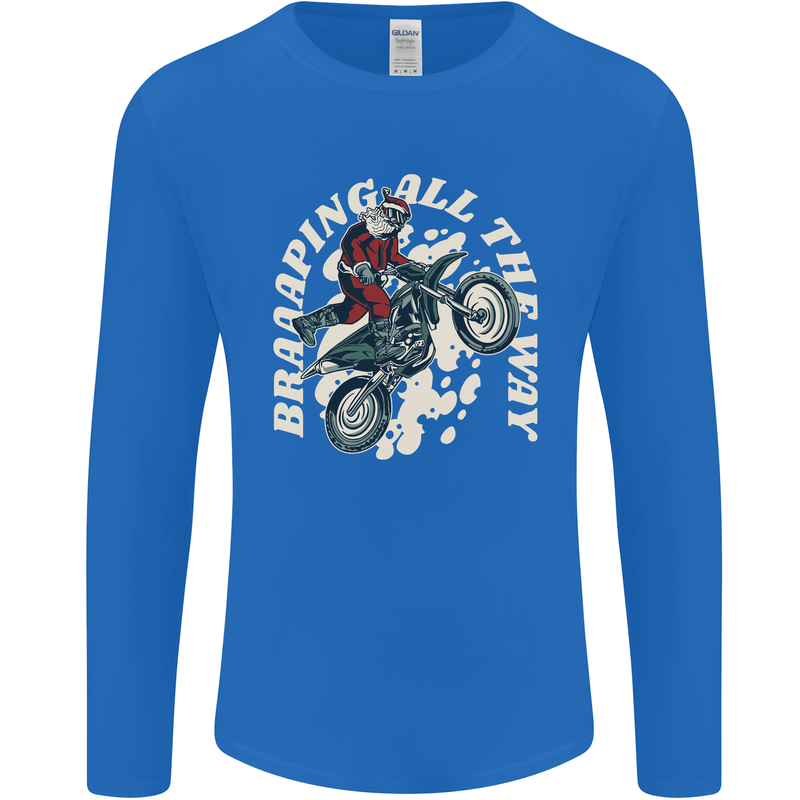 Motocross Christmas Santa MotoX Biker Motorcycle Mens Long Sleeve T-Shirt Royal Blue