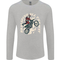 Motocross Christmas Santa MotoX Biker Motorcycle Mens Long Sleeve T-Shirt Sports Grey