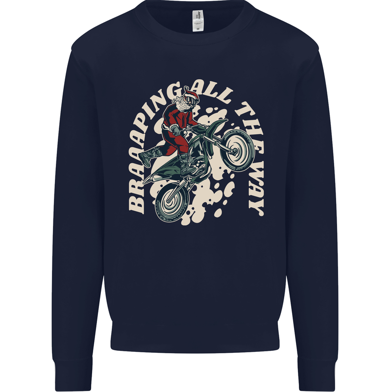 Motocross Christmas Santa MotoX Biker Motorcycle Mens Sweatshirt Jumper Navy Blue
