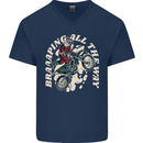 Motocross Christmas Santa MotoX Biker Motorcycle Mens V-Neck Cotton T-Shirt Navy Blue