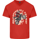Motocross Christmas Santa MotoX Biker Motorcycle Mens V-Neck Cotton T-Shirt Red
