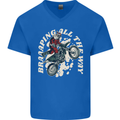 Motocross Christmas Santa MotoX Biker Motorcycle Mens V-Neck Cotton T-Shirt Royal Blue