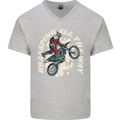 Motocross Christmas Santa MotoX Biker Motorcycle Mens V-Neck Cotton T-Shirt Sports Grey