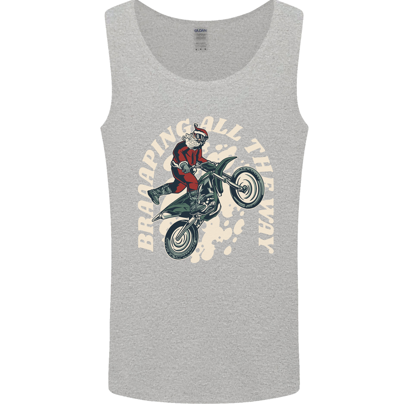 Motocross Christmas Santa MotoX Biker Motorcycle Mens Vest Tank Top Sports Grey