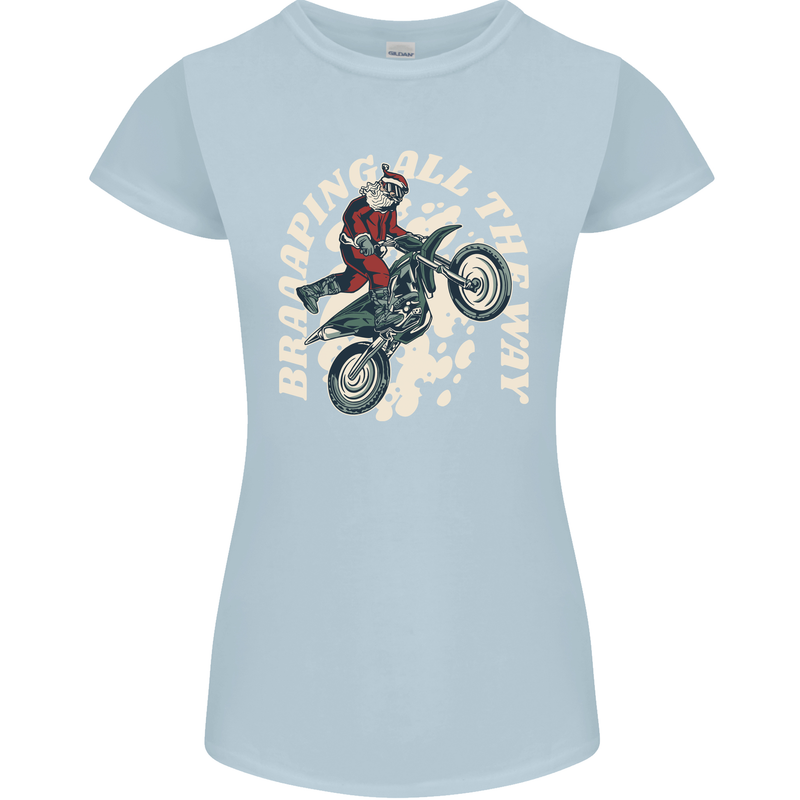 Motocross Christmas Santa MotoX Biker Motorcycle Womens Petite Cut T-Shirt Light Blue