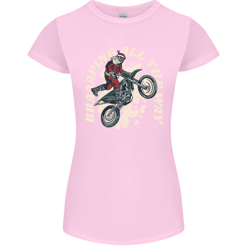 Motocross Christmas Santa MotoX Biker Motorcycle Womens Petite Cut T-Shirt Light Pink