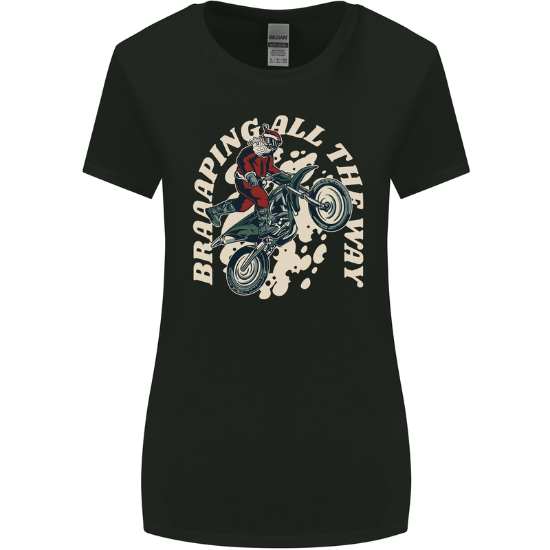 Motocross Christmas Santa MotoX Biker Motorcycle Womens Wider Cut T-Shirt Black