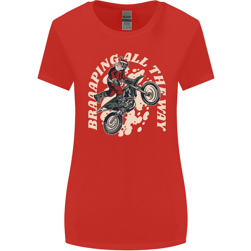 Motocross Christmas Santa MotoX Biker Motorcycle Womens Wider Cut T-Shirt Red